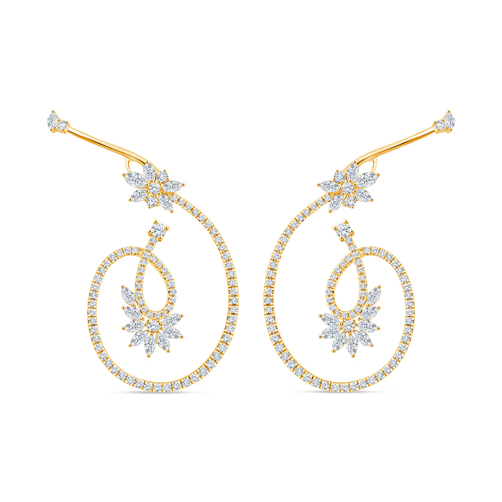 Marquise  Brilliant Cut Floral Ear Crawlers
