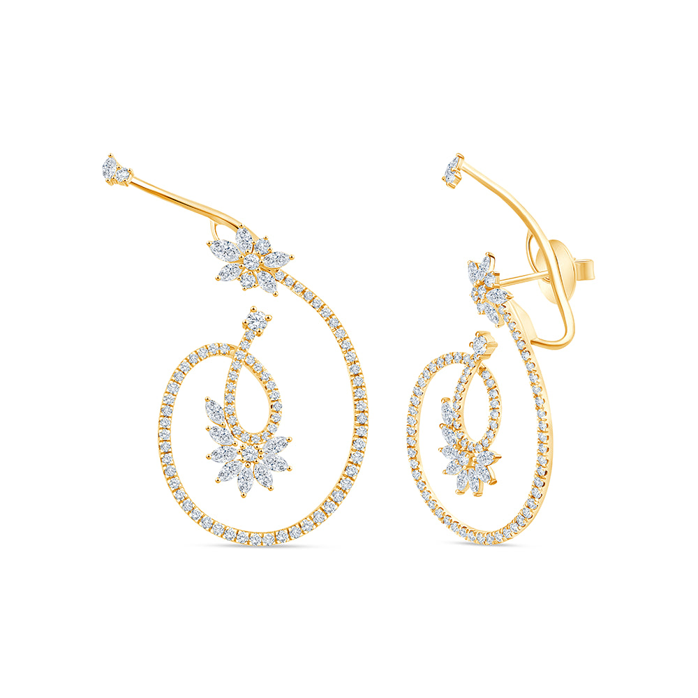 Marquise  Brilliant Cut Floral Ear Crawlers