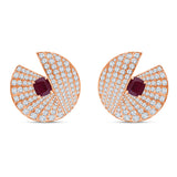 Cushion Cut Red Gemstone Fan Stud Earrings