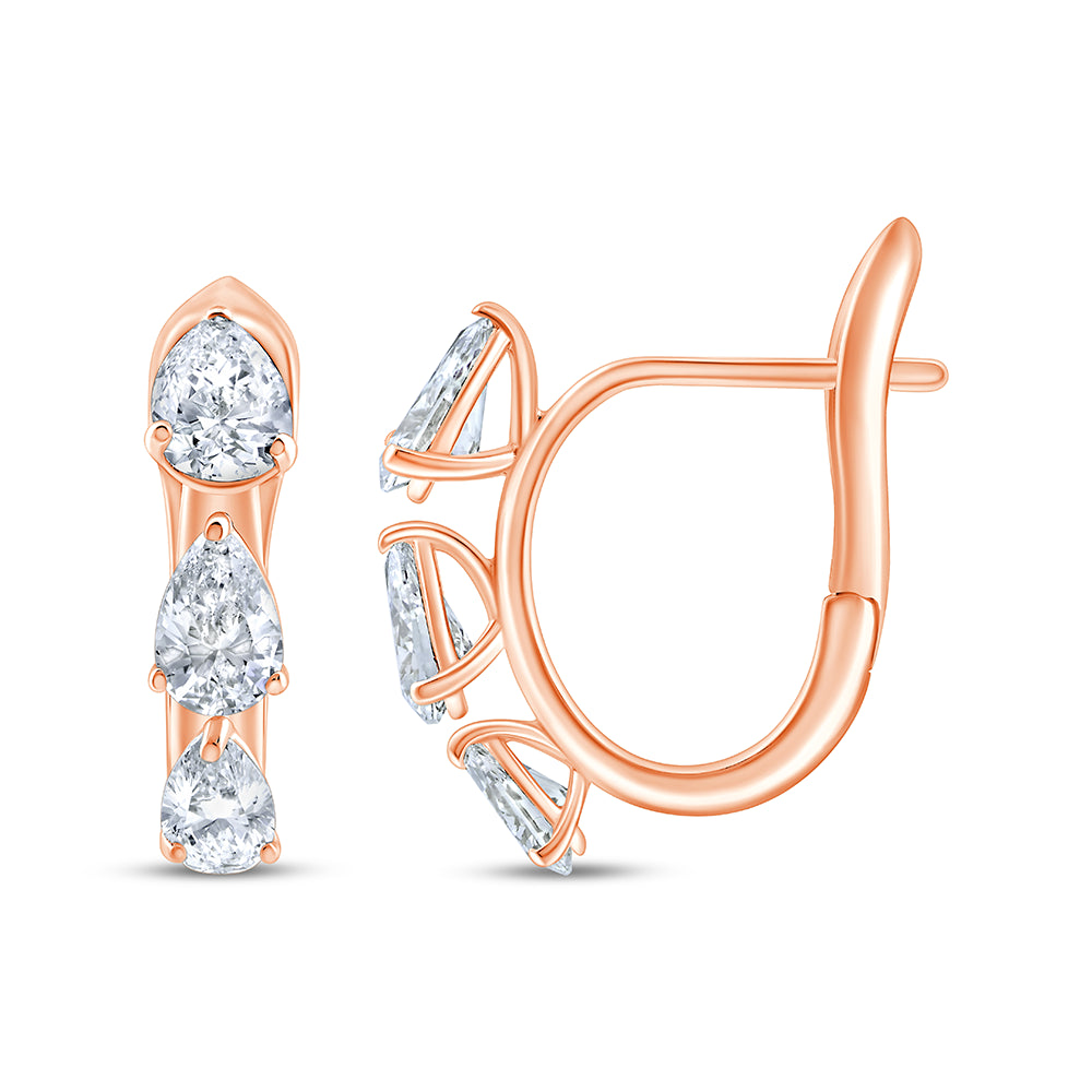 Pear Cut Three Stone Hoop Earrings