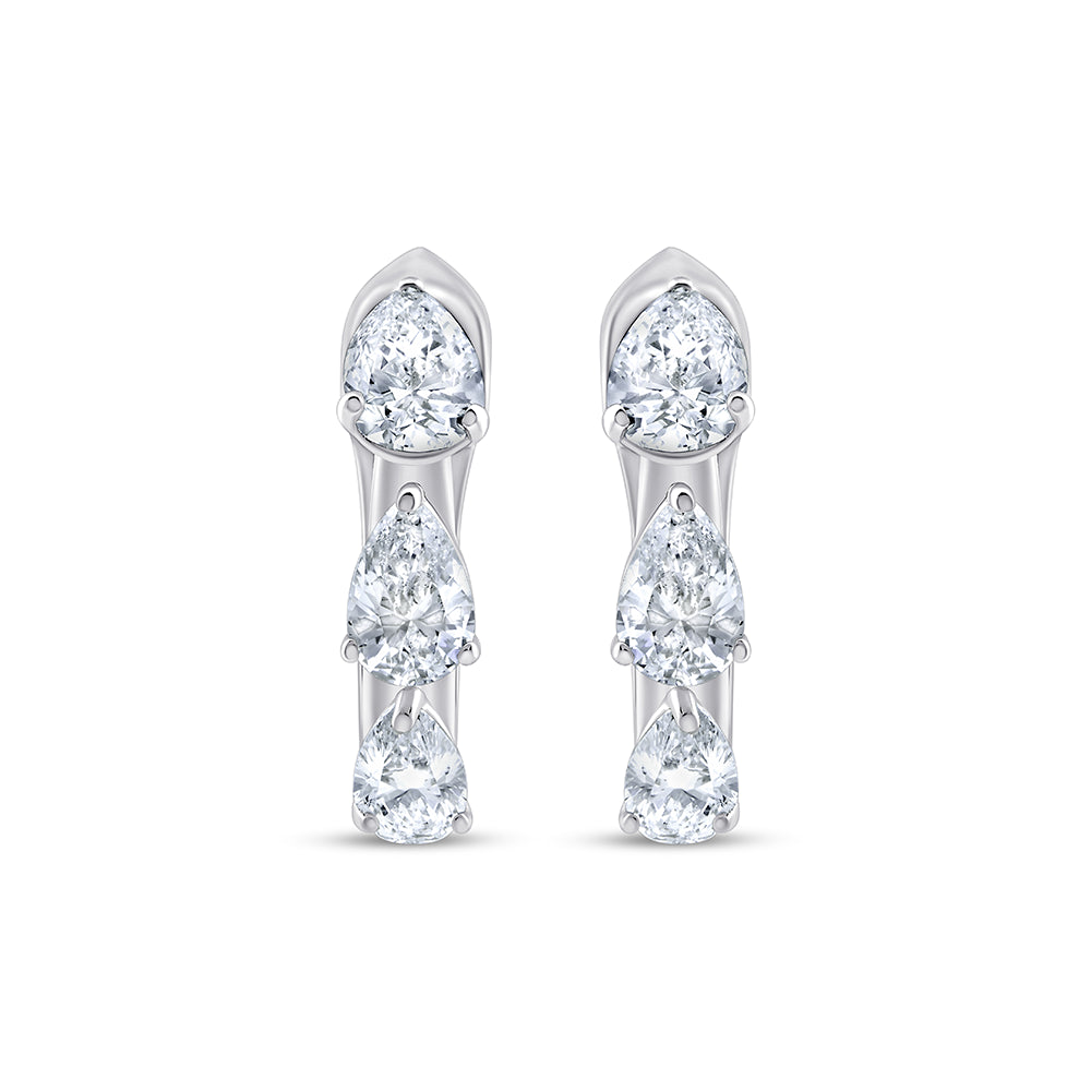 Pear Cut Three Stone Hoop Earrings