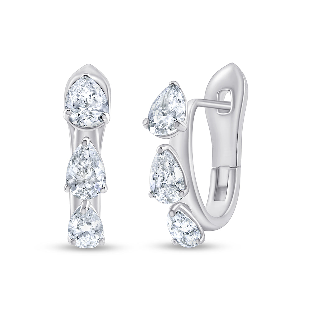 Pear Cut Three Stone Hoop Earrings