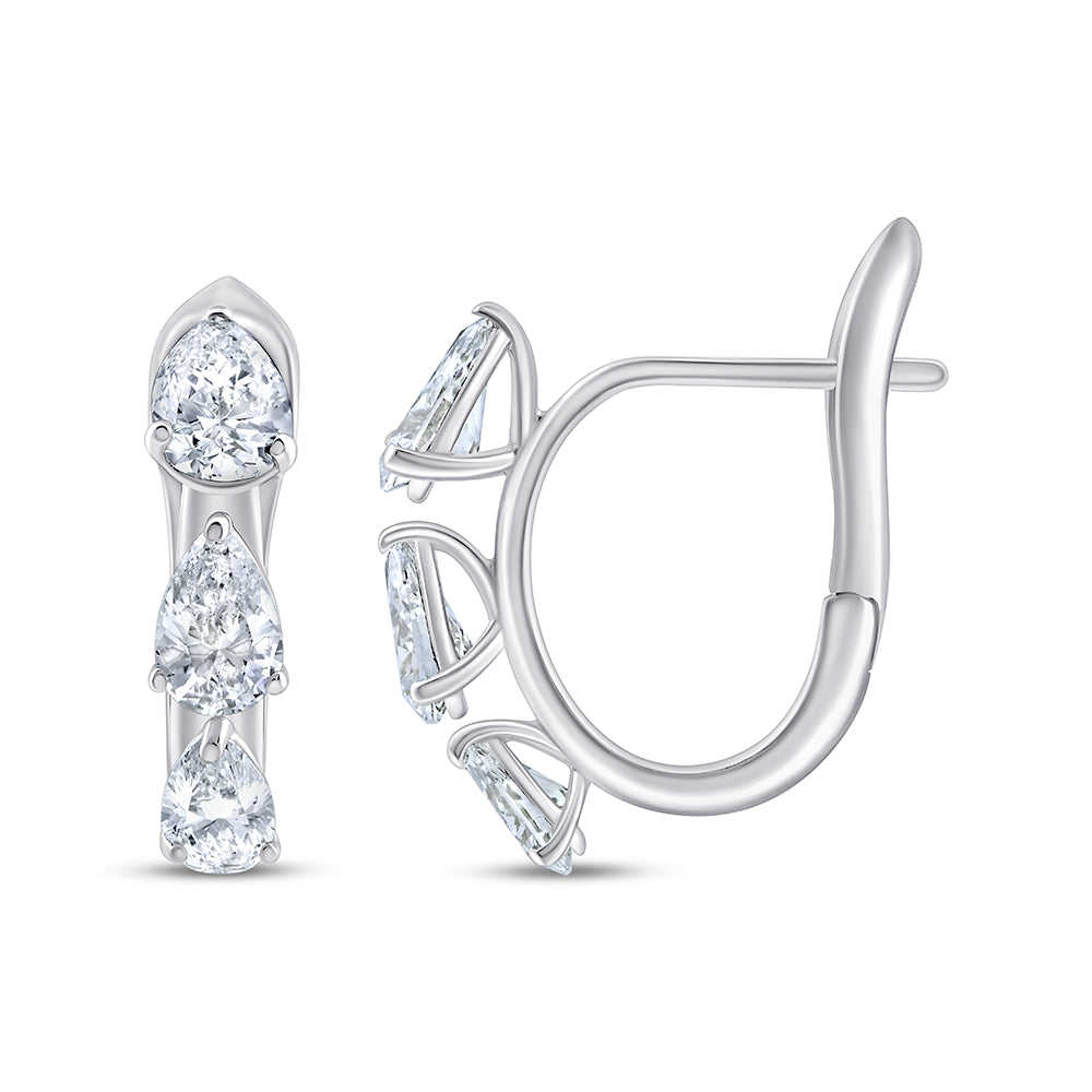 Pear Cut Three Stone Hoop Earrings