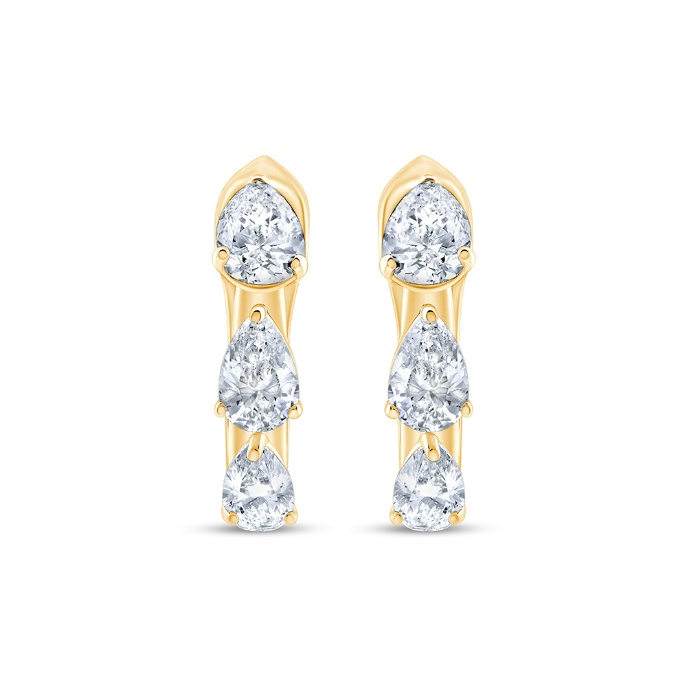 Pear Cut Three Stone Hoop Earrings