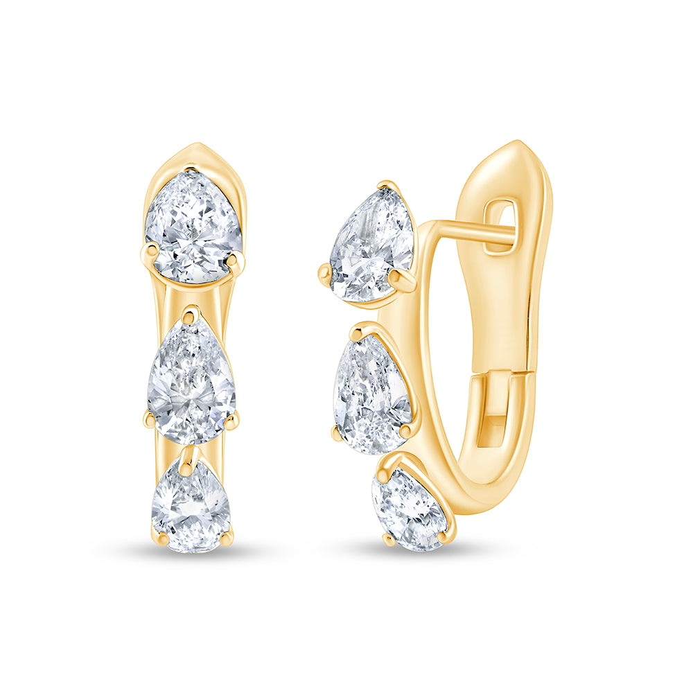 Pear Cut Three Stone Hoop Earrings