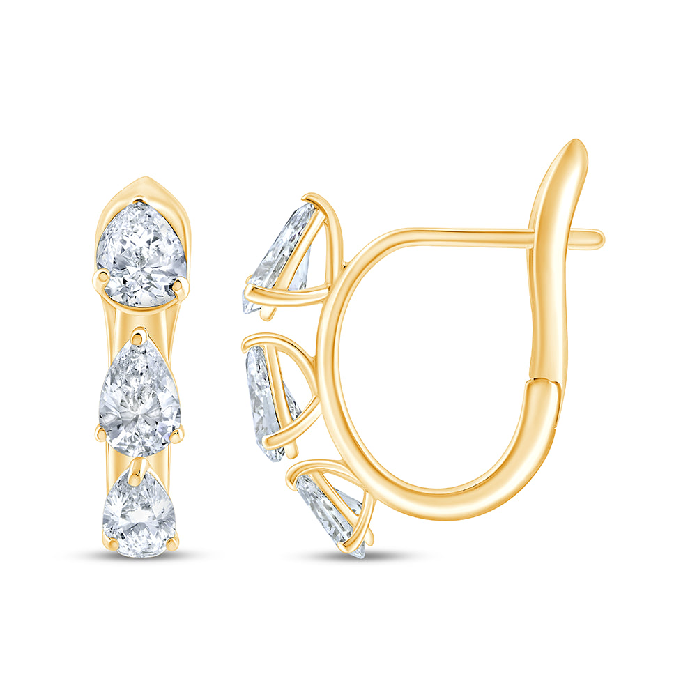 Pear Cut Three Stone Hoop Earrings