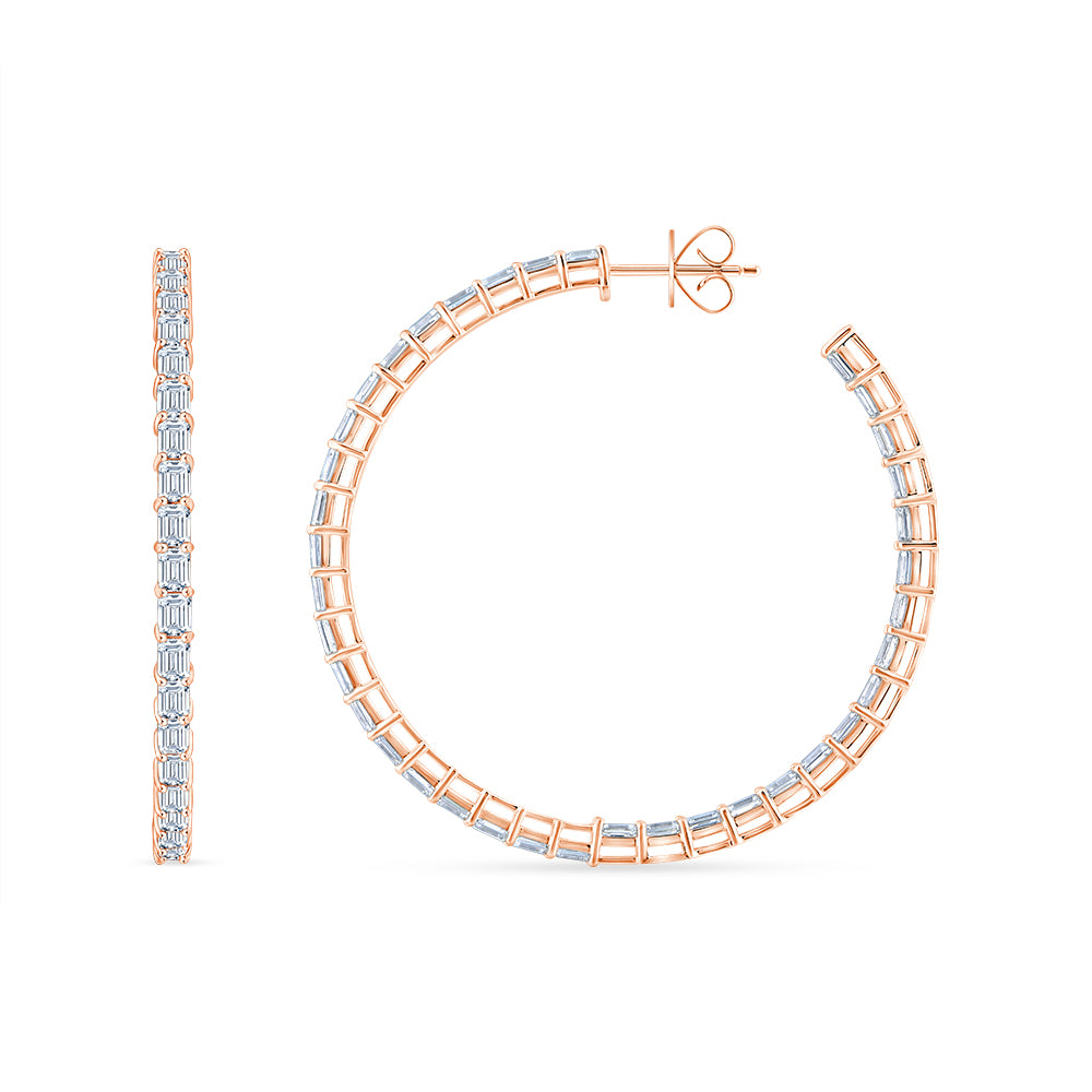 Emerald Cut Full Circle Hoop Earrings