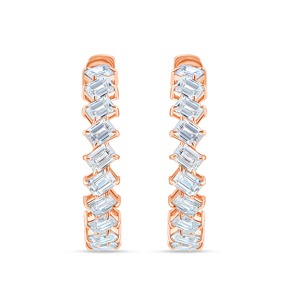 Emerald Cut Full Circle Hoop Earrings