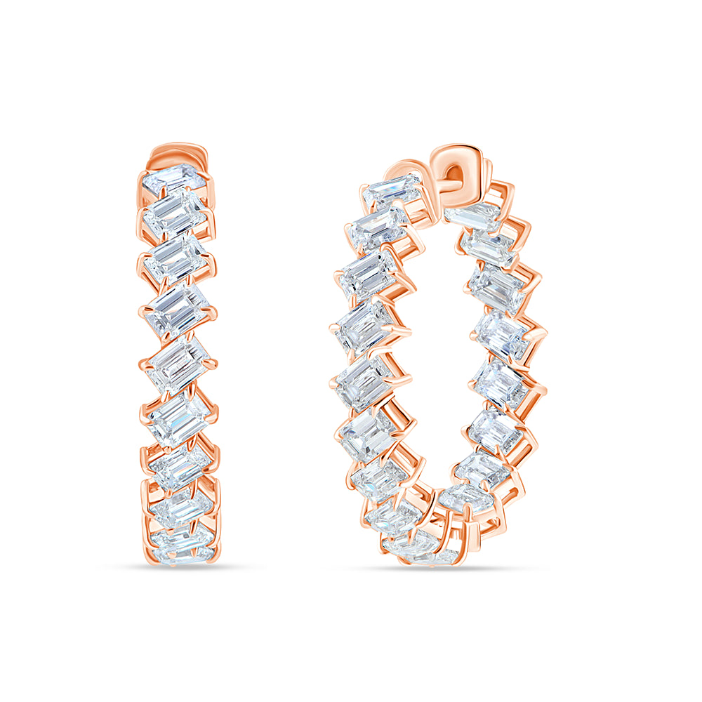 Emerald Cut Full Circle Hoop Earrings