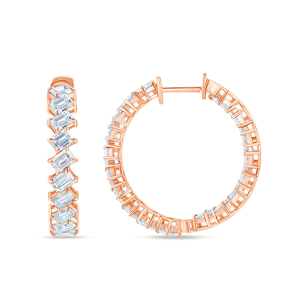 Emerald Cut Full Circle Hoop Earrings