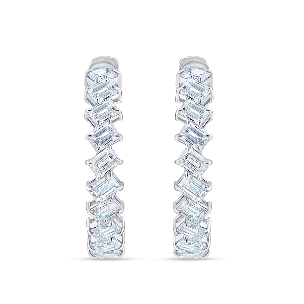Emerald Cut Full Circle Hoop Earrings