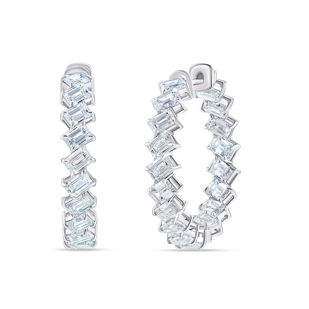 Emerald Cut Full Circle Hoop Earrings