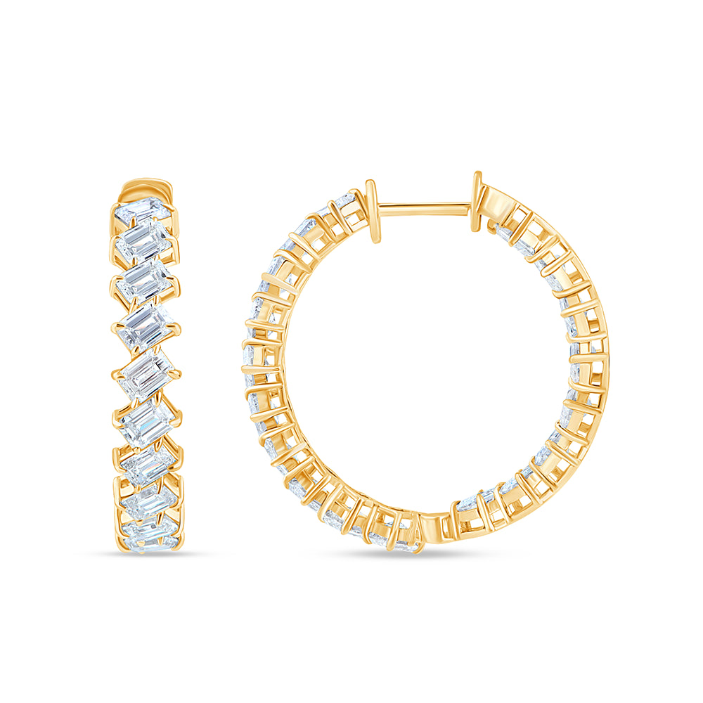 Emerald Cut Full Circle Hoop Earrings