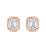 Emerald Cut Halo Stud Earrings
