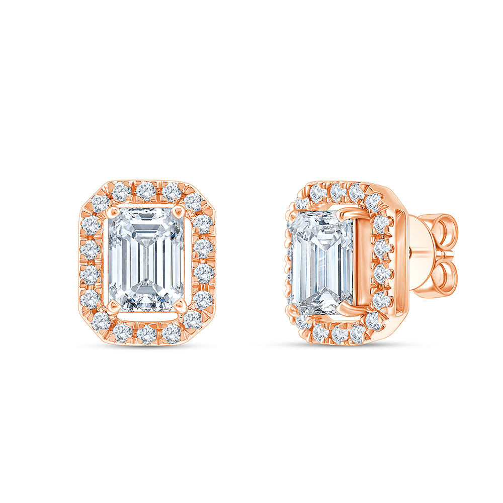 Emerald Cut Halo Stud Earrings