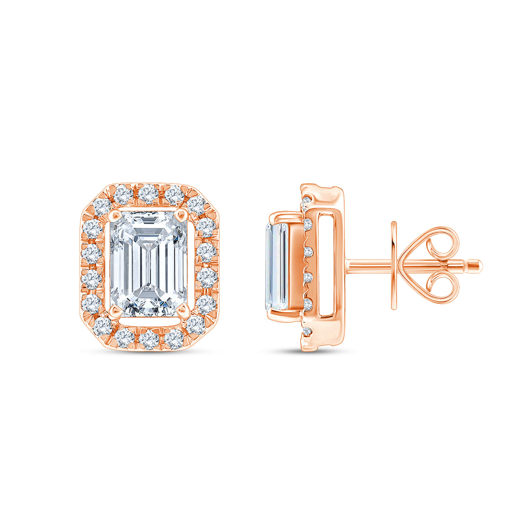 Emerald Cut Halo Stud Earrings