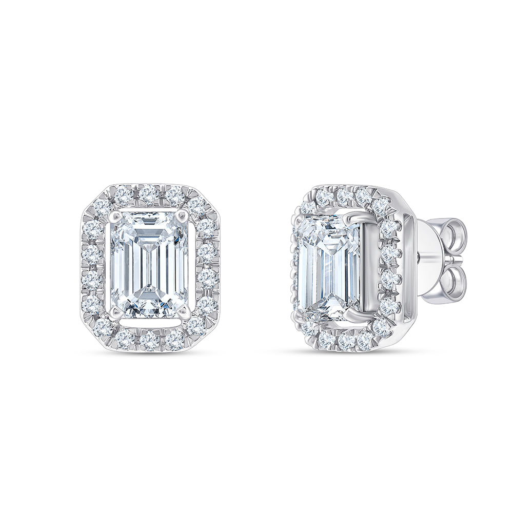 Emerald Cut Halo Stud Earrings