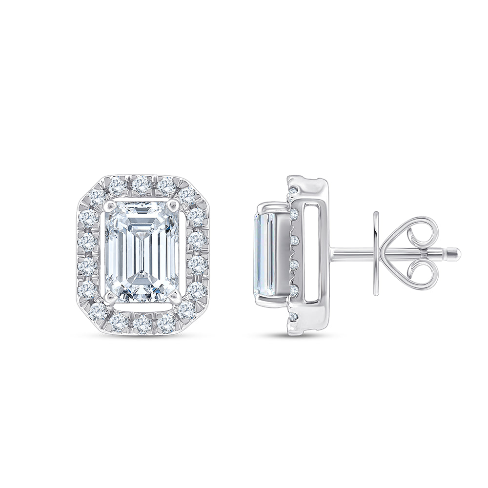 Emerald Cut Halo Stud Earrings