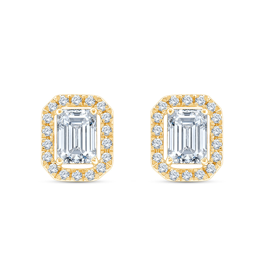 Emerald Cut Halo Stud Earrings