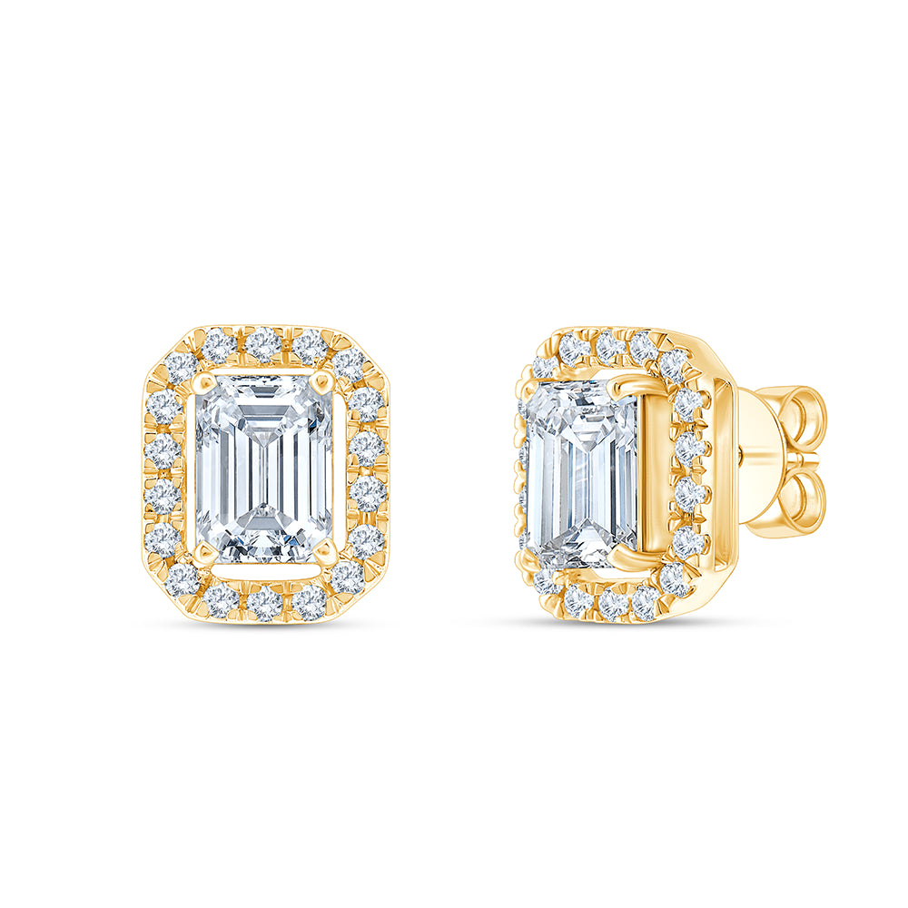 Emerald Cut Halo Stud Earrings