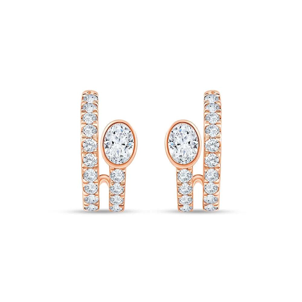 Oval  Brilliant Cut Double Bar Hoop Earrings