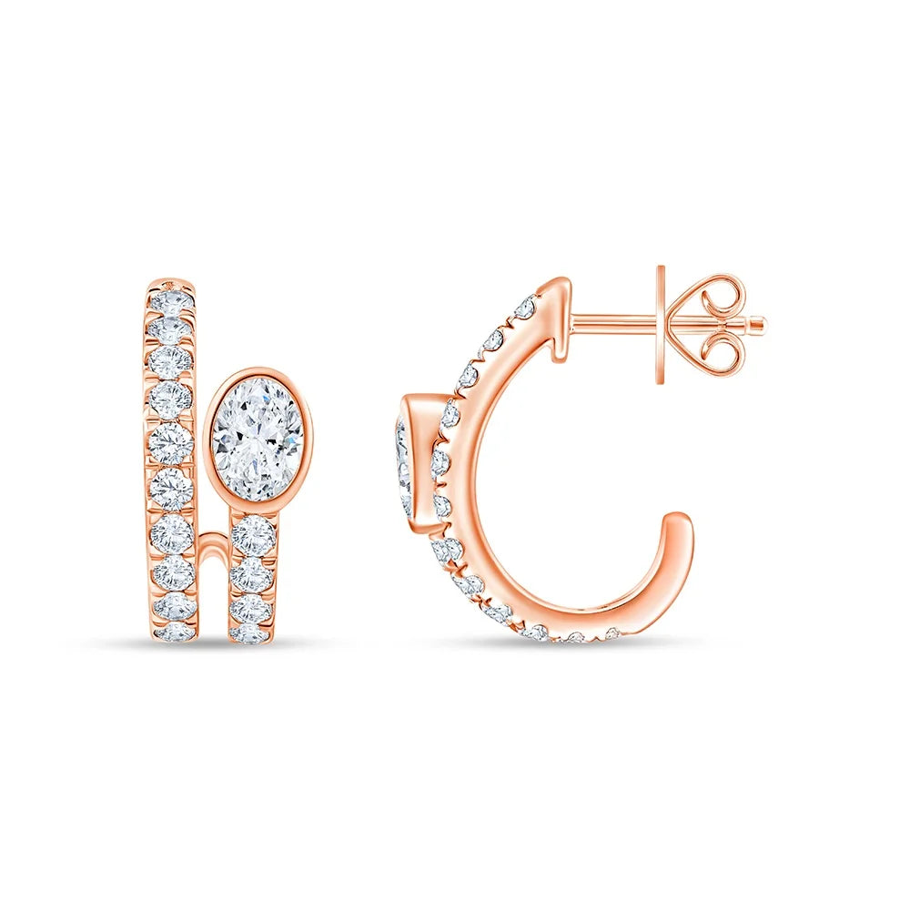 Oval  Brilliant Cut Double Bar Hoop Earrings