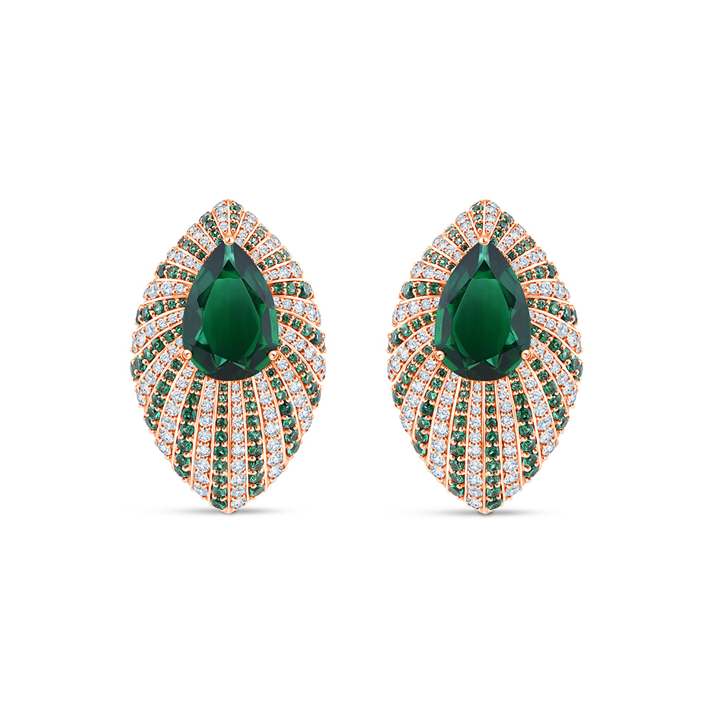 Pear Cut Green Gemstone Marquise Motif Stud Earrings
