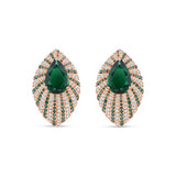 Pear Cut Green Gemstone Marquise Motif Stud Earrings