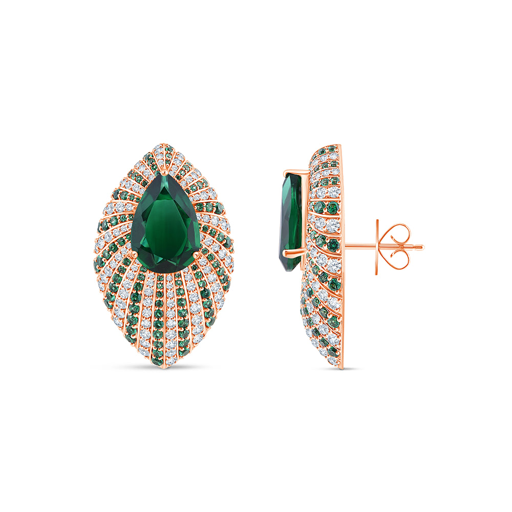 Pear Cut Green Gemstone Marquise Motif Stud Earrings