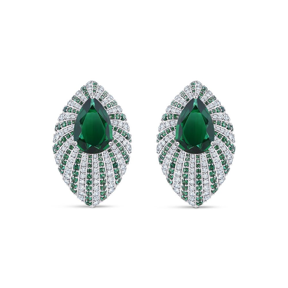 Pear Cut Green Gemstone Marquise Motif Stud Earrings