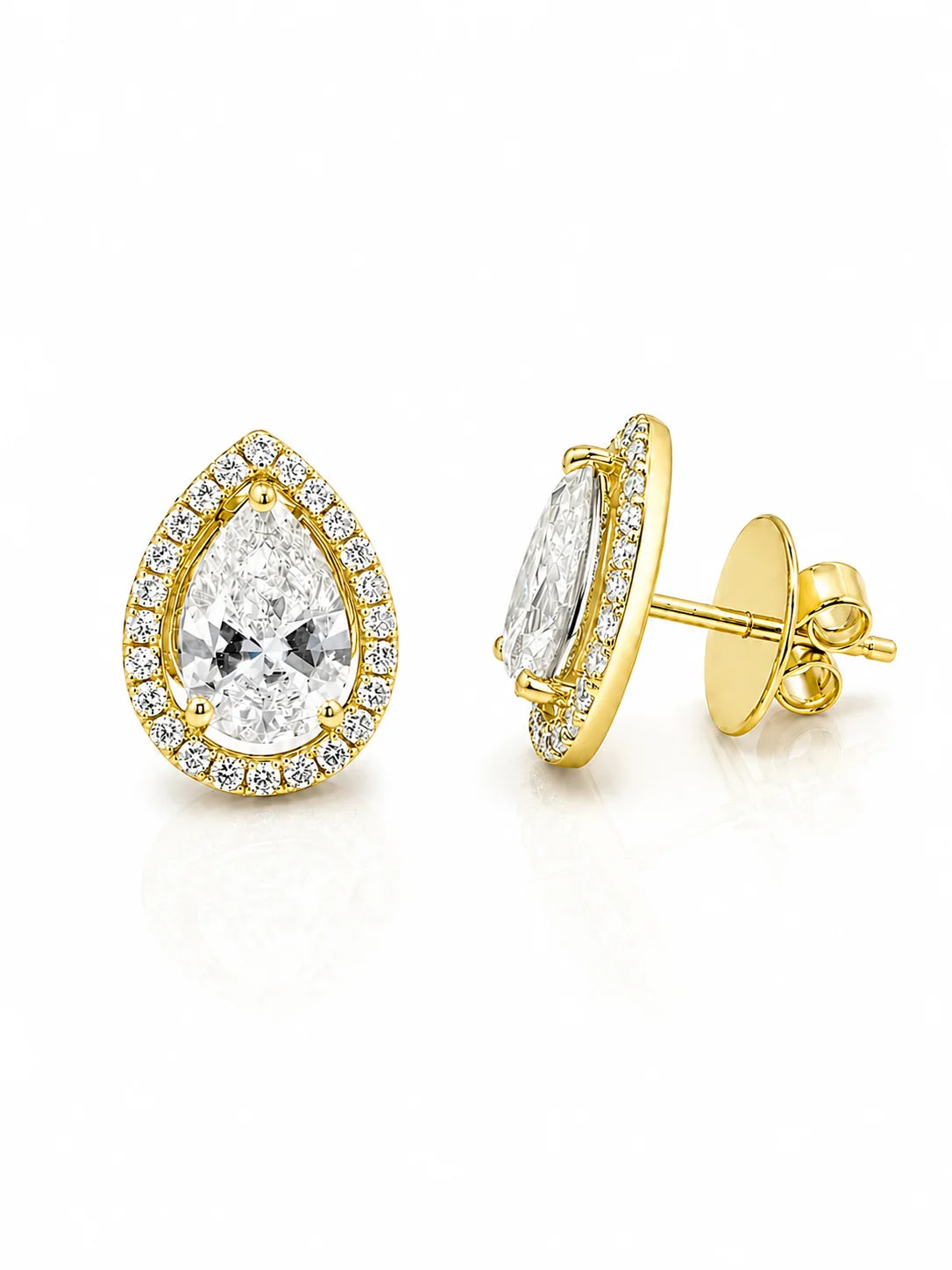 Pear Cut Halo Stud Earrings