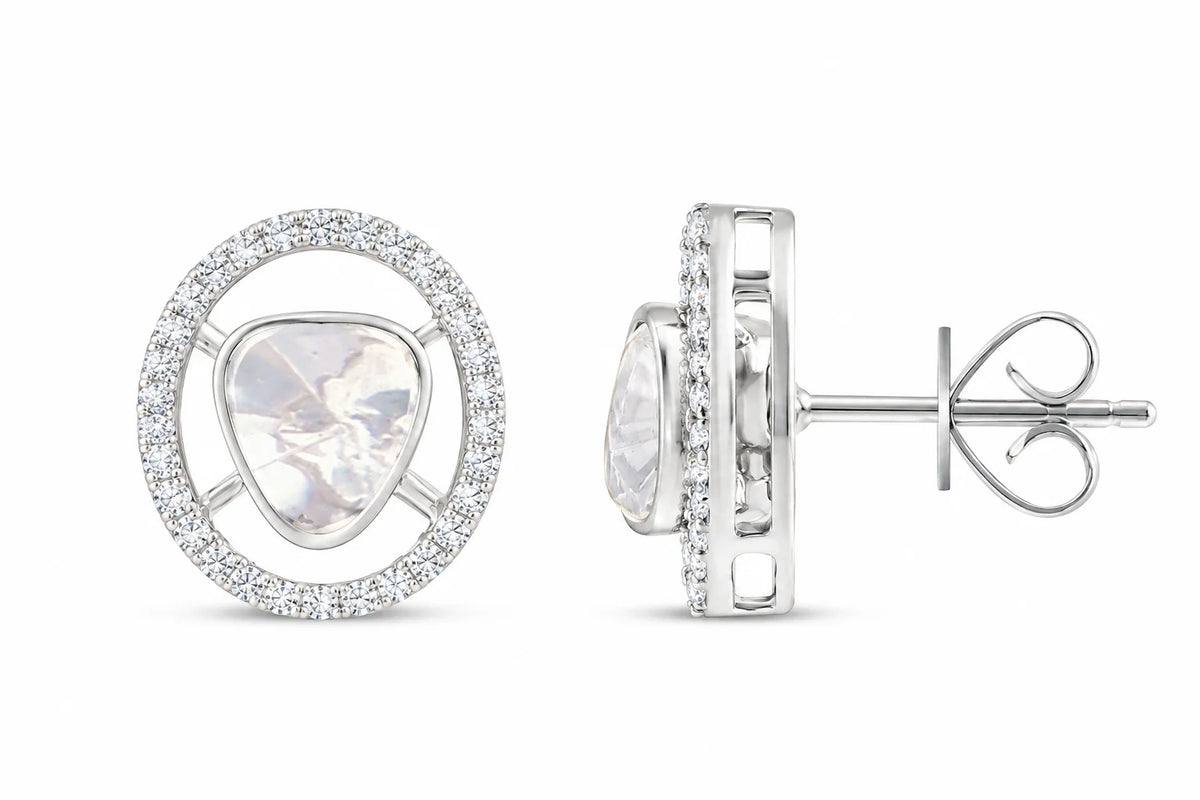 Polki Oval Halo Stud Earrings