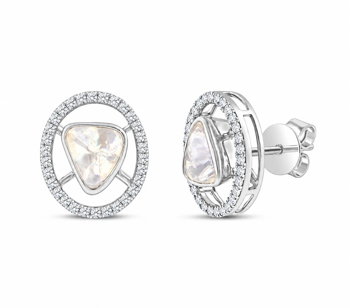 Polki Oval Halo Stud Earrings
