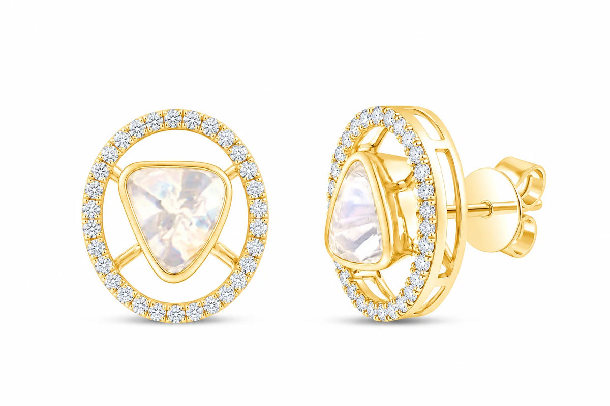 Polki Oval Halo Stud Earrings