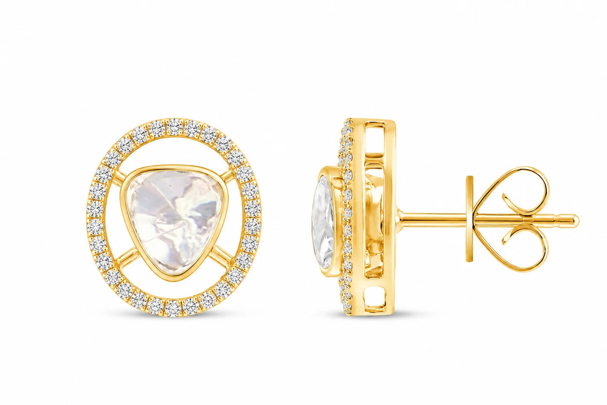 Polki Oval Halo Stud Earrings