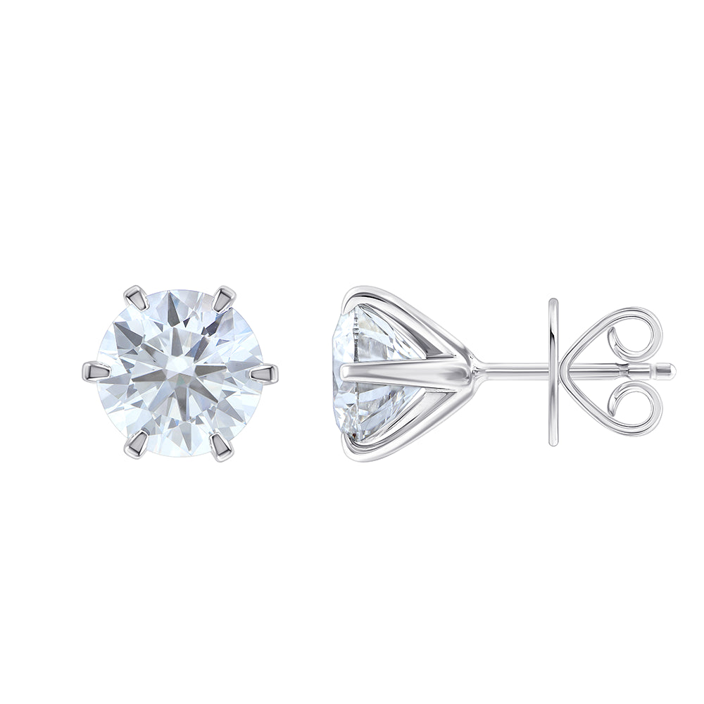 6 Carat Brilliant Cut Solitaire Stud Earrings