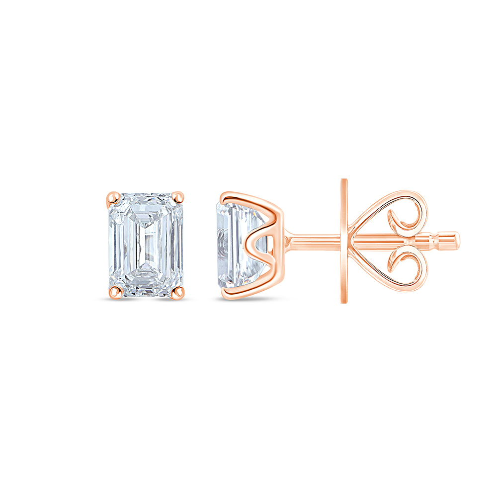 1 Carat Emerald Cut Solitaire Stud Earrings