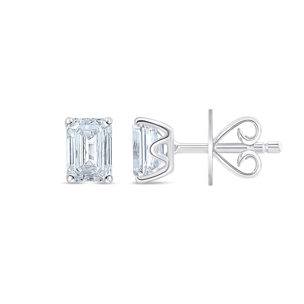 1 Carat Emerald Cut Solitaire Stud Earrings