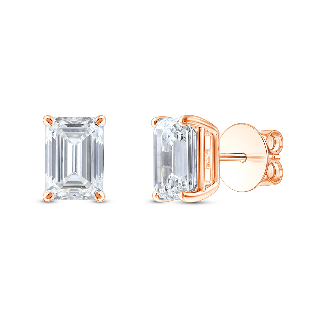 6 Carat Emerald Cut Solitaire Stud Earrings