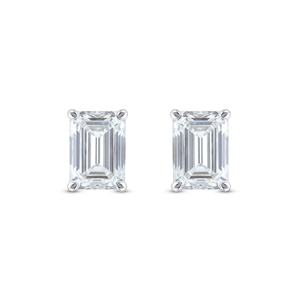 6 Carat Emerald Cut Solitaire Stud Earrings