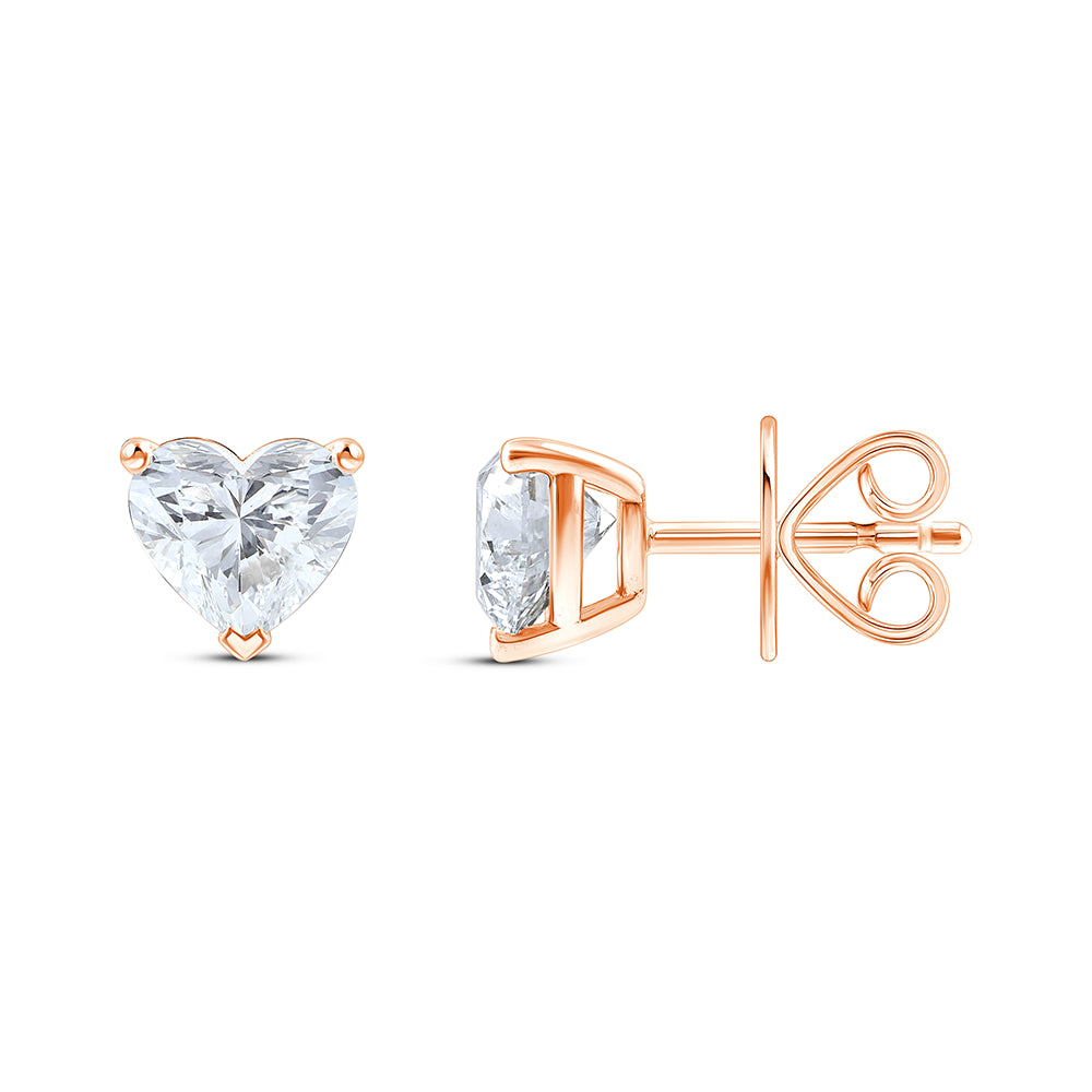 2 Carat Heart Cut Solitaire Stud Earrings
