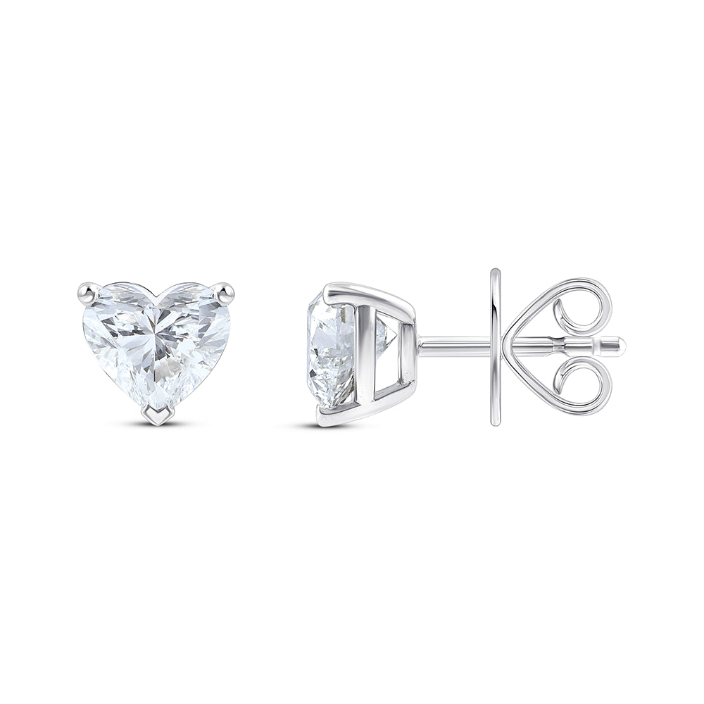 2 Carat Heart Cut Solitaire Stud Earrings