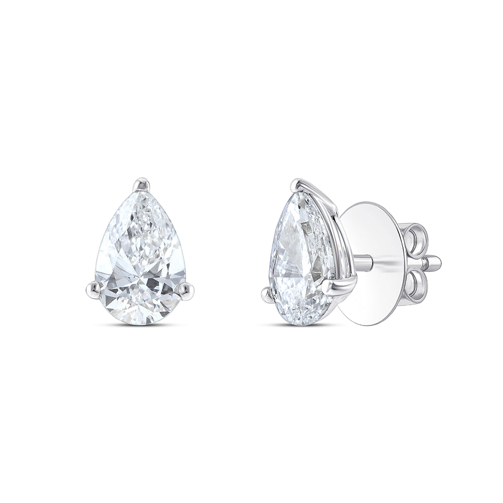 2 Carat Pear Cut Solitaire Stud Earrings