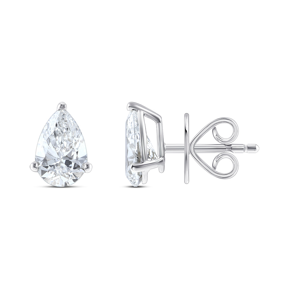 2 Carat Pear Cut Solitaire Stud Earrings