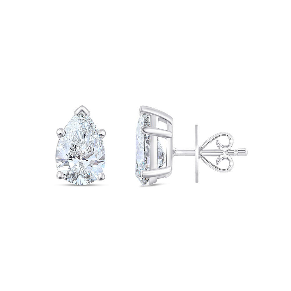 4 Carat Pear Cut Solitaire Stud Earrings