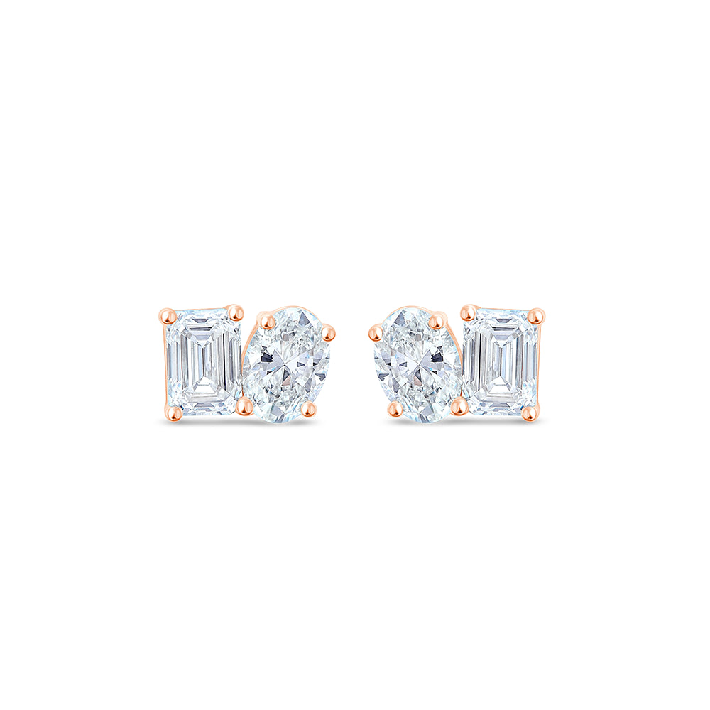 Emerald  Oval Cut Toi Et Moi Stud Earrings