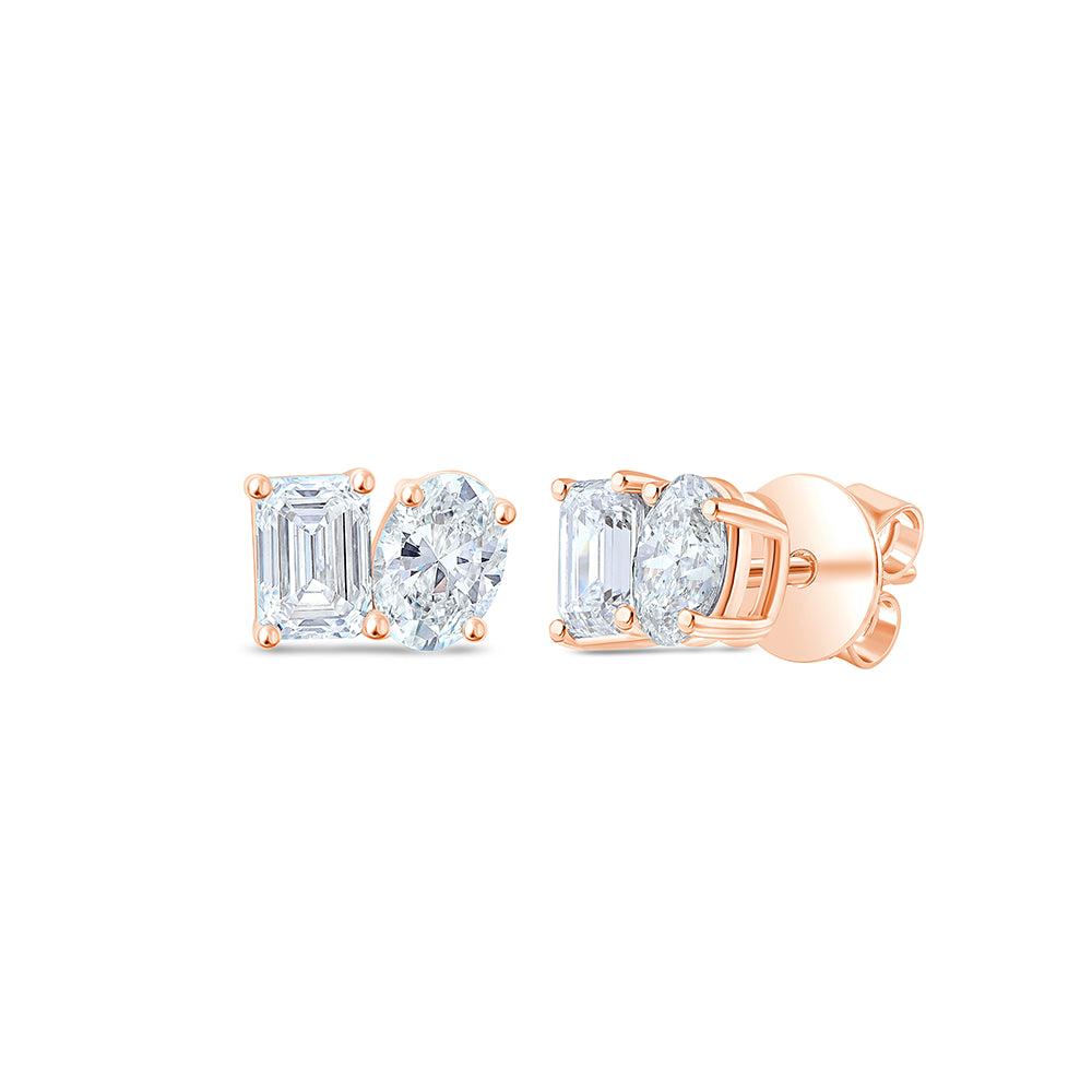 Emerald  Oval Cut Toi Et Moi Stud Earrings