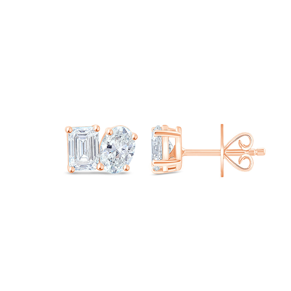 Emerald  Oval Cut Toi Et Moi Stud Earrings