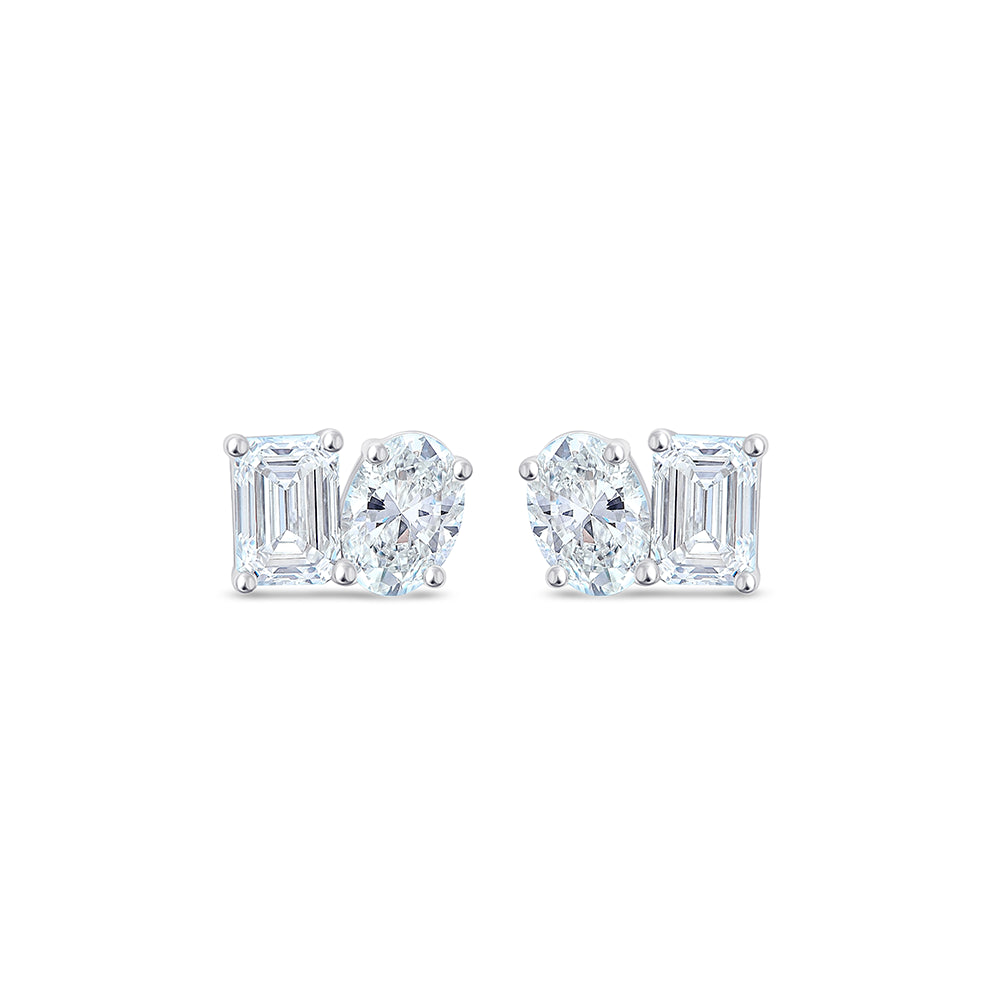 Emerald  Oval Cut Toi Et Moi Stud Earrings