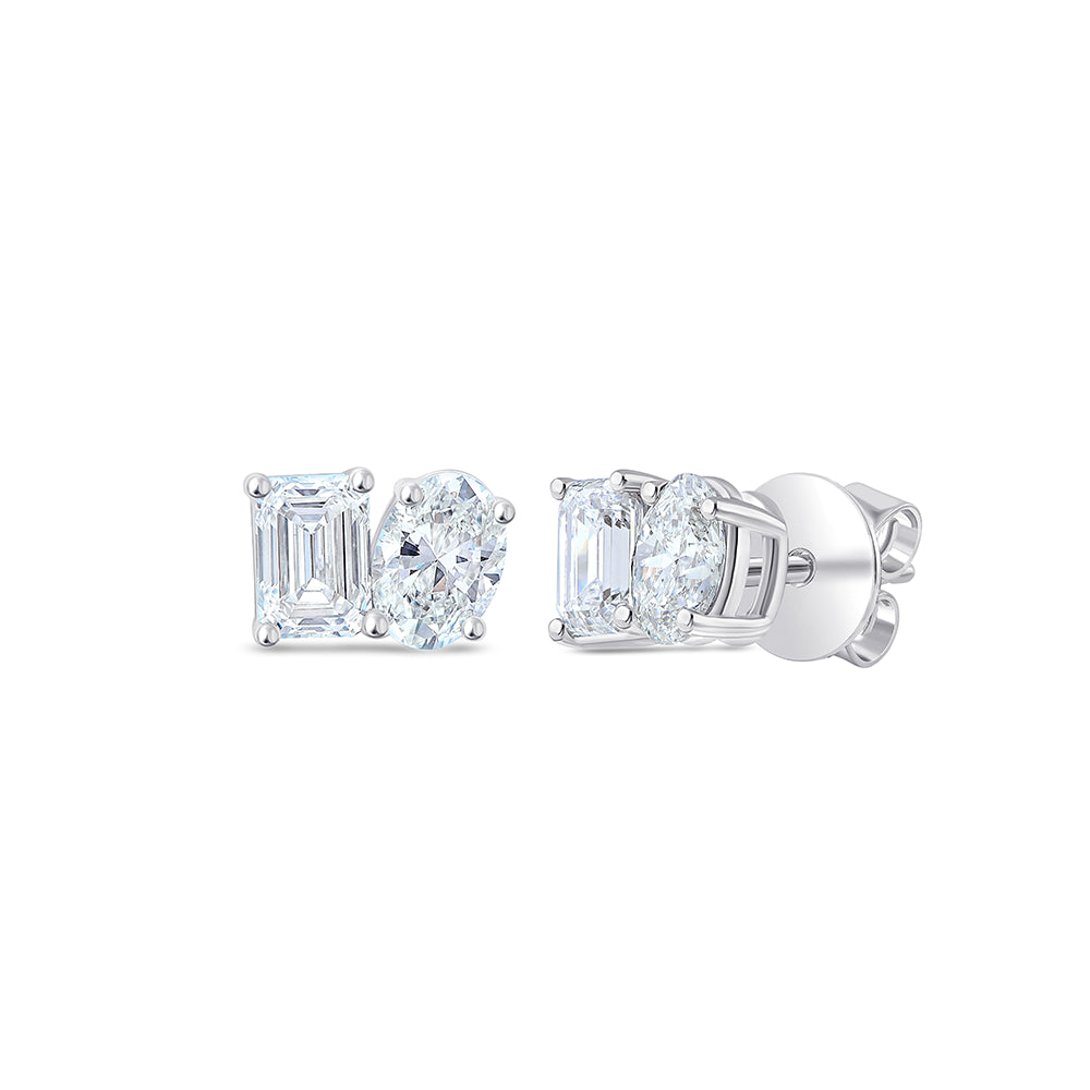 Emerald  Oval Cut Toi Et Moi Stud Earrings